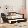 Full Size Daybed Wood Bed with Twin Size Trundle; Espresso