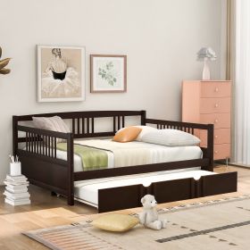 Full Size Daybed Wood Bed with Twin Size Trundle; Espresso