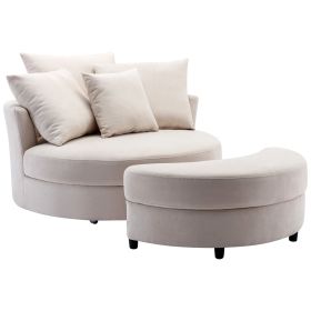 360Â¬âˆž Swivel Accent Barrel Chair with Storage Ottoman & 4 Pillows; Modern Linen Leisure Chair Round Accent for Living Room; Creamy White