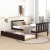 Twin Bed Frame Wood Twin Platform Bed with Pull Out Trundle; Espresso (Expect Arrival Date 3.14)