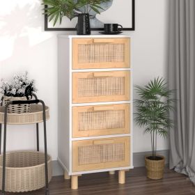 Sideboard White 15.7"x11.8"x35.4" Solid Wood Pine and Natural Rattan