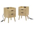 Rattan nightstand with socket side table natural handmade rattan(2PC; Natural ; 15.55''W*13.78''D*23.82''H)