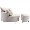 360Â¬âˆž Swivel Accent Barrel Chair with Storage Ottoman & 4 Pillows; Modern Linen Leisure Chair Round Accent for Living Room; Creamy White