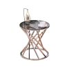Set of 1 Round Glass Top Side Table for Living Room- Black Grey Tempered Glass & Gold Stainless Steel Frame; 19.5" Modern Spiral Center Table Small Co