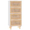 Sideboard White 15.7"x11.8"x35.4" Solid Wood Pine and Natural Rattan