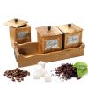 WILLART Handcrafted Teak Wood Antique Look Tea Coffee Sugar 3 Container Set in Wooden Tray â€šÃ„Ã¬ Container with Lids (Dimension : 13.50 x 5.50 x 6 Inch)
