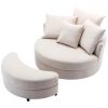 360Â¬âˆž Swivel Accent Barrel Chair with Storage Ottoman & 4 Pillows; Modern Linen Leisure Chair Round Accent for Living Room; Creamy White