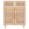 Sideboard White 23.6"x11.8"x29.5" Solid Wood Pine and Natural Rattan
