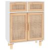 Sideboard White 23.6"x11.8"x29.5" Solid Wood Pine and Natural Rattan