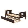 Twin Bed Frame Wood Twin Platform Bed with Pull Out Trundle; Espresso (Expect Arrival Date 3.14)
