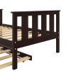 Twin Bed Frame Wood Twin Platform Bed with Pull Out Trundle; Espresso (Expect Arrival Date 3.14)