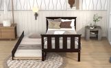 Twin Bed Frame Wood Twin Platform Bed with Pull Out Trundle; Espresso (Expect Arrival Date 3.14)