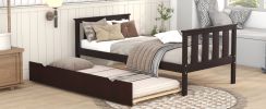 Twin Bed Frame Wood Twin Platform Bed with Pull Out Trundle; Espresso (Expect Arrival Date 3.14)