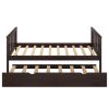 Twin Bed Frame Wood Twin Platform Bed with Pull Out Trundle; Espresso (Expect Arrival Date 3.14)