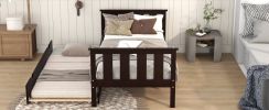 Twin Bed Frame Wood Twin Platform Bed with Pull Out Trundle; Espresso (Expect Arrival Date 3.14)