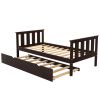 Twin Bed Frame Wood Twin Platform Bed with Pull Out Trundle; Espresso (Expect Arrival Date 3.14)