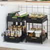 Double Sink Shelf, Storage Space,Farmhouse Counter, Suitable For Kitchen Under-Cabinet Storage, Suitable For Bathroom Sliding Basket Storage Bag, Blac