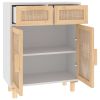 Sideboard White 23.6"x11.8"x29.5" Solid Wood Pine and Natural Rattan