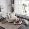 360Â¬âˆž Swivel Accent Barrel Chair with Storage Ottoman & 4 Pillows; Modern Linen Leisure Chair Round Accent for Living Room; Creamy White