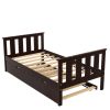 Twin Bed Frame Wood Twin Platform Bed with Pull Out Trundle; Espresso (Expect Arrival Date 3.14)