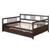 Full Size Daybed Wood Bed with Twin Size Trundle; Espresso