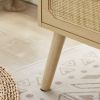 Rattan nightstand with socket side table natural handmade rattan(2PC; Natural ; 15.55''W*13.78''D*23.82''H)