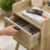 Rattan nightstand with socket side table natural handmade rattan(2PC; Natural ; 15.55''W*13.78''D*23.82''H)