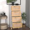 Sideboard White 15.7"x11.8"x35.4" Solid Wood Pine and Natural Rattan