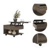 Luanda Lift Top Coffee Table; Casters; One Shelf -Dark Brown