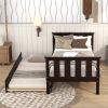 Twin Bed Frame Wood Twin Platform Bed with Pull Out Trundle; Espresso (Expect Arrival Date 3.14)