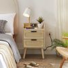Rattan nightstand with socket side table natural handmade rattan(2PC; Natural ; 15.55''W*13.78''D*23.82''H)