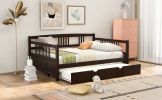 Full Size Daybed Wood Bed with Twin Size Trundle; Espresso