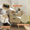 Rattan nightstand with socket side table natural handmade rattan(2PC; Natural ; 15.55''W*13.78''D*23.82''H)