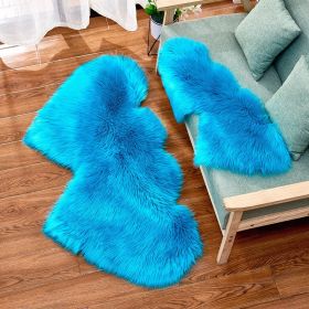 Long Plush Carpet Fuzzy Wool Floor Mat Multicolor Double Heart Soft Fluffy Living Room Bedroom Aldult Child Boy Girl Fashion Lovely (Color: Lake Blue, size: 35CM x 75CM)