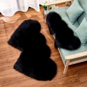 Long Plush Carpet Fuzzy Wool Floor Mat Multicolor Double Heart Soft Fluffy Living Room Bedroom Aldult Child Boy Girl Fashion Lovely (Color: BLACK, size: 35CM x 75CM)