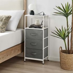 3-Drawers Nightstand With USB Bedroom (Color: White)