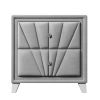 Contemporary Velvet Upholstered Glass Top Nightstand End table with Two Drawers Gray Solid Wood