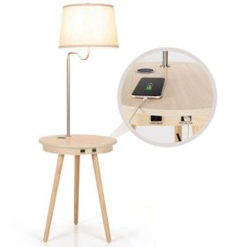 Simple Design Nightstand Lighting With Wireless Side Table Charger (Color: Natural, Type: Nightstand)