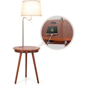 Simple Design Nightstand Lighting With Wireless Side Table Charger (Color: Coffee, Type: Nightstand)