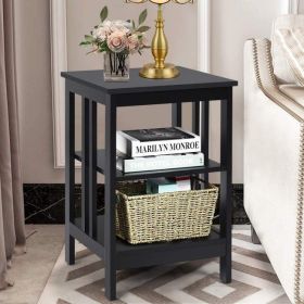 Set of 2 Multifunctional 3-Tier Nightstand Sofa Side Table with Reinforced Bars and Stable Structure (Color: BLACK)