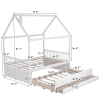 Full size Wooden House Bed with Trundle and 3 Storage Drawers