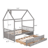 Full size Wooden House Bed with Trundle and 3 Storage Drawers