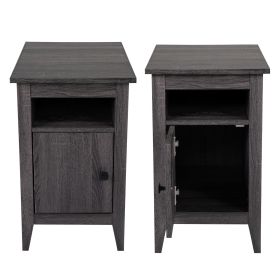 Set of 2 Wood Side Table, Narrow End Table with Cabinet and Shelf, 2-Tier Nightstand for Small Space (Color: Cement ash)