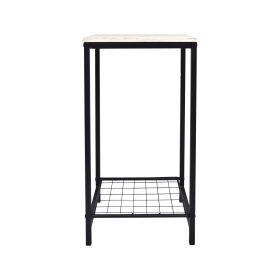 2-Tier End Table;  Industrial Side Table Nightstand with Durable Metal Frame;  Coffee Table with Mesh Shelves for Living Room;  Oak Finish (Color: Black OAK)
