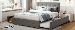 Upholstered Platform Bed with 2 Drawers and 1 Twin XL Trundle;  Linen Fabric;  Queen Size