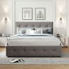 Upholstered Platform Bed with 2 Drawers and 1 Twin XL Trundle;  Linen Fabric;  Queen Size