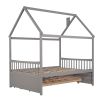Full size Wooden House Bed with Trundle and 3 Storage Drawers