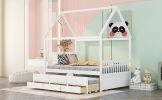 Full size Wooden House Bed with Trundle and 3 Storage Drawers