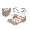 Twin size Wooden House Bed with Trundle and 3 Storage Drawers