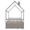 Full size Wooden House Bed with Trundle and 3 Storage Drawers